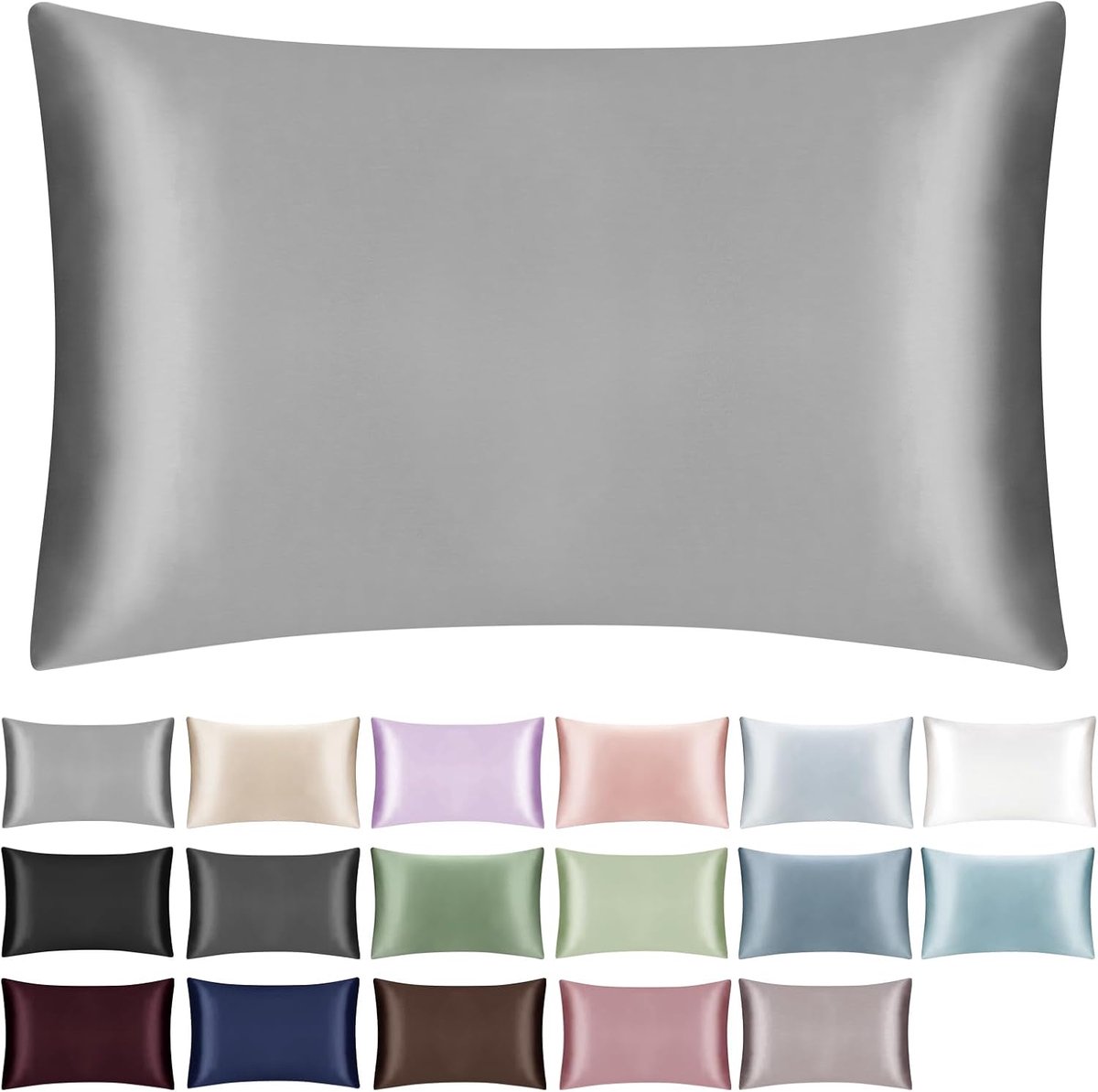 100% mulberry silk pillowcase with zipper for hair and skin 19mm class 6A, 1pc,Light grey40x60 cm - ShopVlot