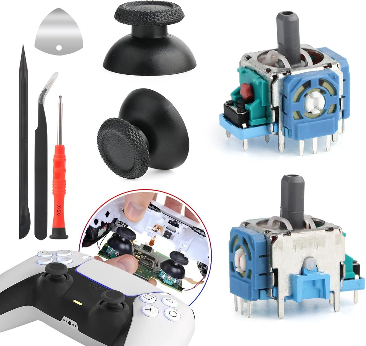 RongZy 2 Pcs Analog Joystick Compatible with Play Station 5 PS5 Thumbstick Handles with 2 Pcs Thumbcap Analog - ShopVlot