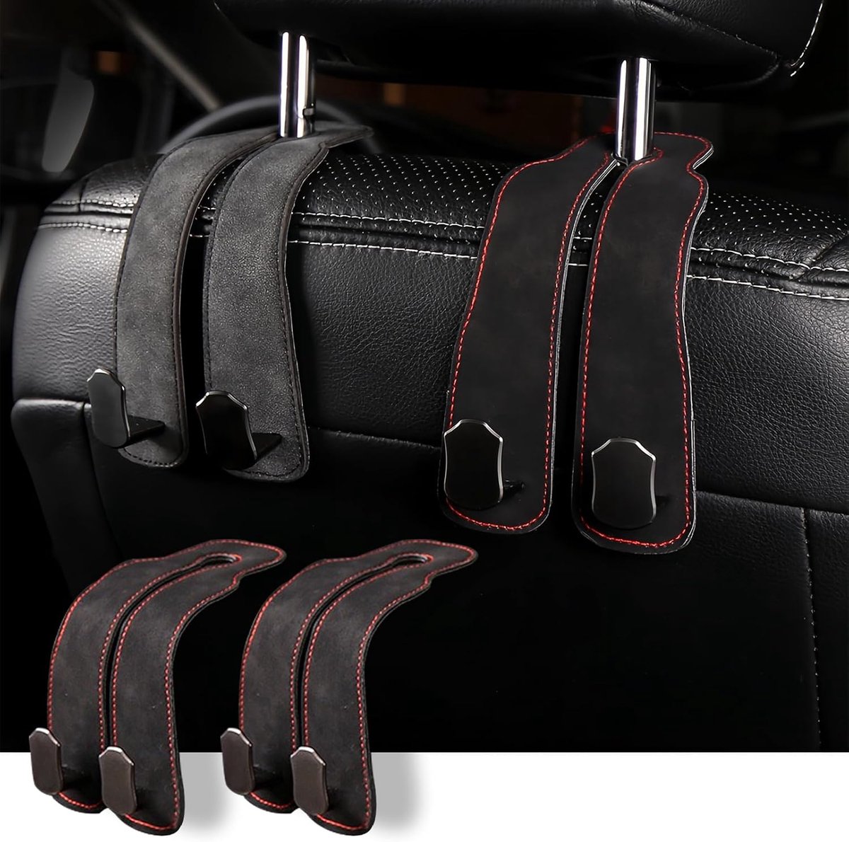 Bag Holder Car Hooks 2 Pieces Car Seat Double Hook Back Hook Universal Back Seat Headrest Car Hook Holder for Shopping - ShopVlot