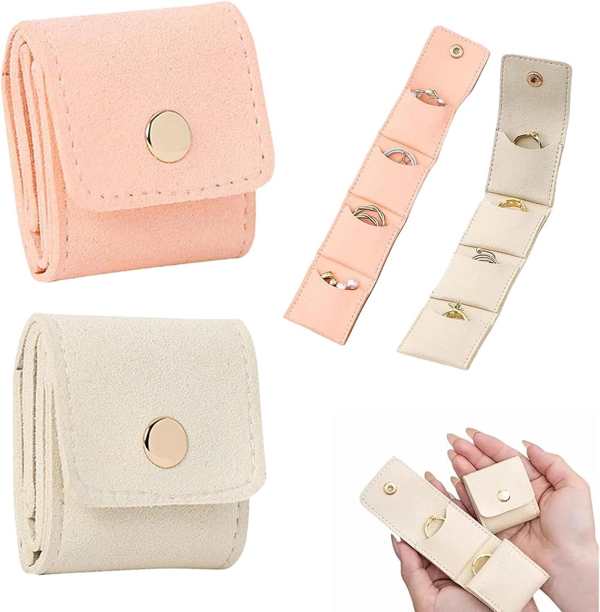 2 stuks mini-reistas voor sieraden, reissieradenkistje, opvouwbare en veilige sieradentas, ringen en halskettingen - ShopVlot