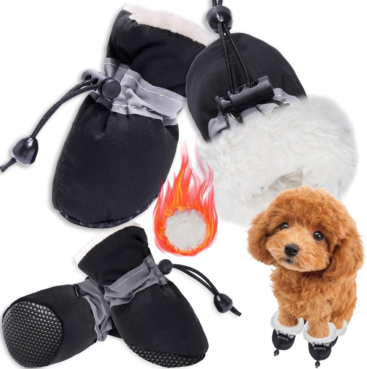 Waterproof Dog Shoes, Pack of 4 Dog Boots, Paw Protector, Non-Slip Dog Paws Shoes with Reflective Leashes, Dog Shoes - ShopVlot