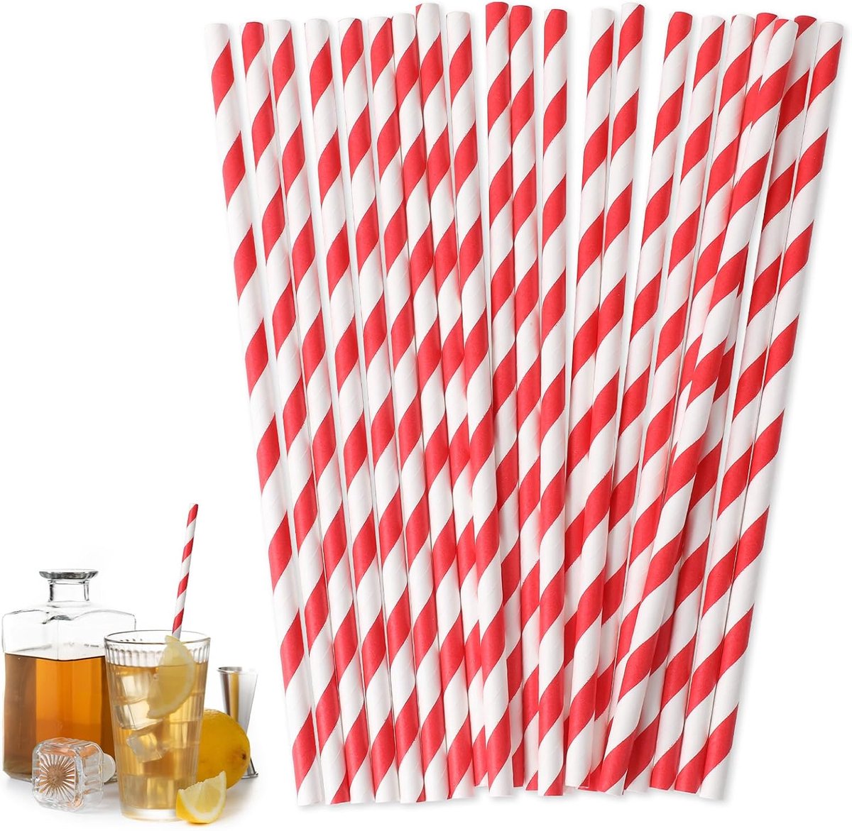 100pcs Paper Straws, 7.7 inch Red White Striped Straws, Paper, Biodegradable Straws, Eco-Friendly Cocktail Straws for - ShopVlot