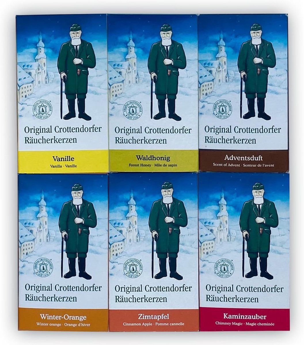 Crottendorfer Räucherkerzen Set of 6 - Sweet Scents - Vanilla, Forest Honey, Advent Fragrance, Winter Orange, Cinnamon - ShopVlot
