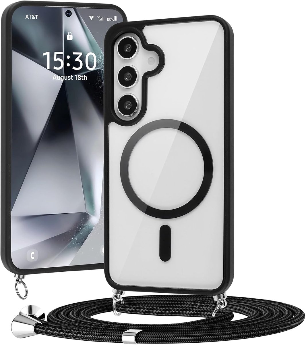 Beschermhoesje met koord voor Samsung Galaxy S24, transparante beschermhoes, compatibel met MagSafe met schouderriem - ShopVlot