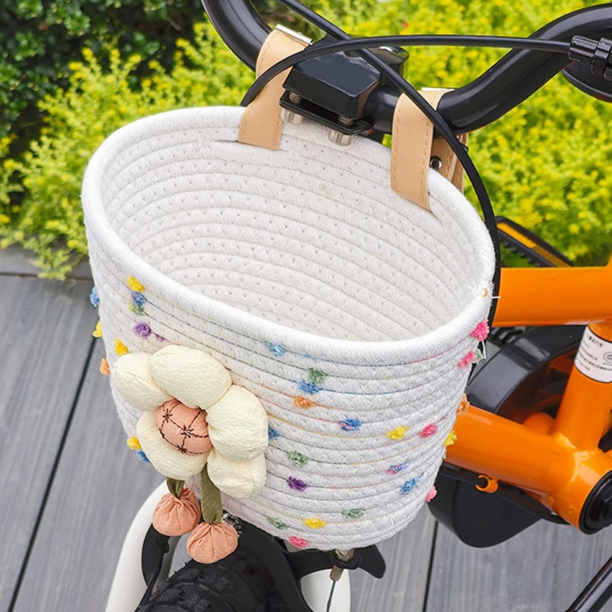 Fietsmand Geweven Touw - Voorstuurtas Fiets - Fietsen Boodschappen - Afneembaar met Riemen - 18 x 14 x 23 cm