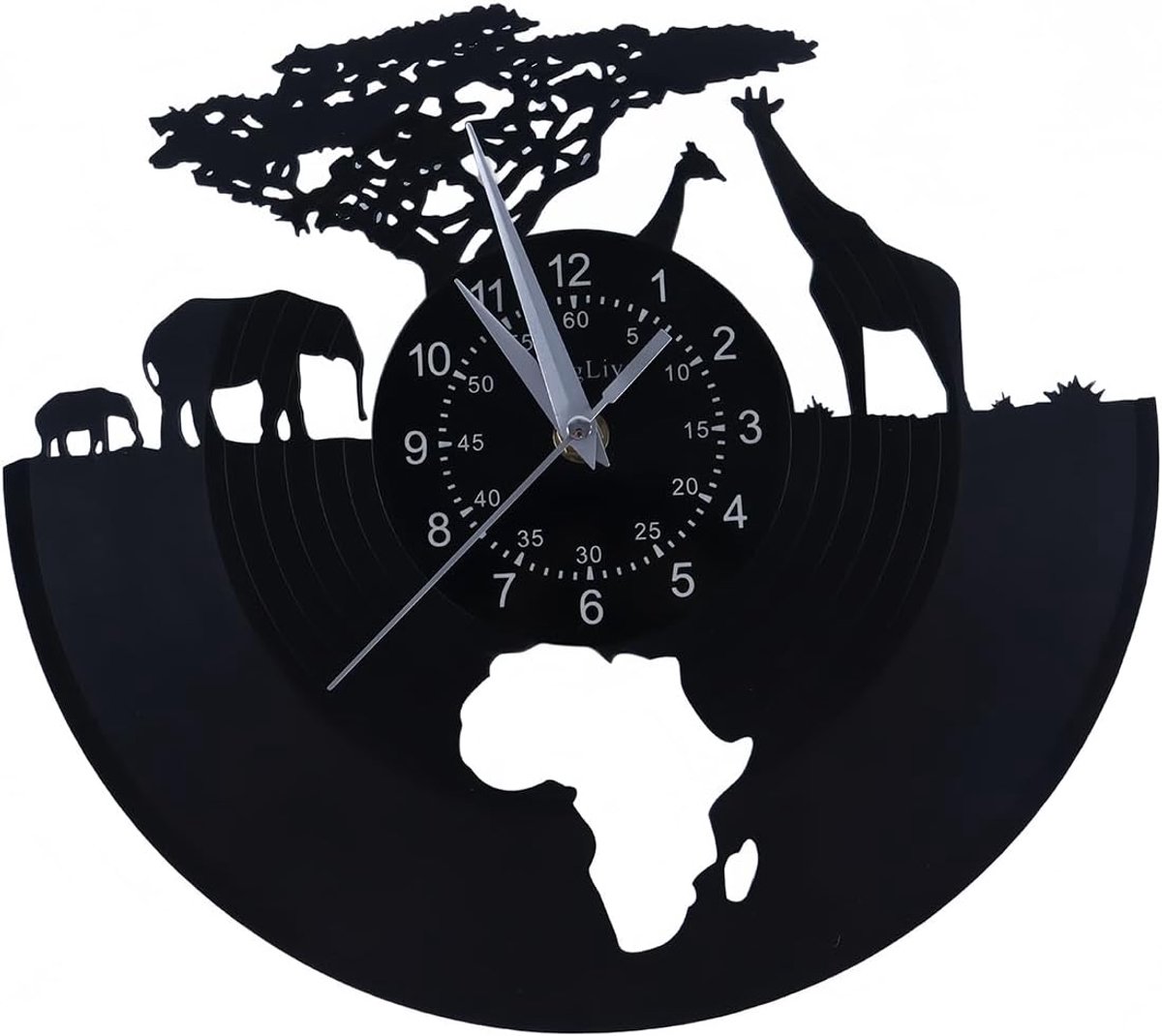 Wandklok vinyl Afrika - Retro klok met 7 kleuren nachtlampje - Handgemaakte wanddecoratie - ShopVlot