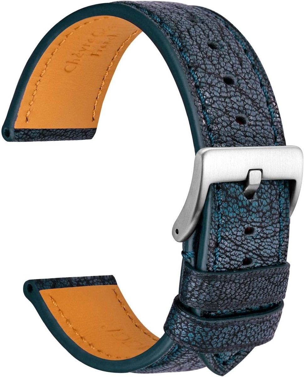 Heren Horlogeband 22 mm - Franse Geitenleer - Royal Blauw - Luxe uitstraling - ShopVlot