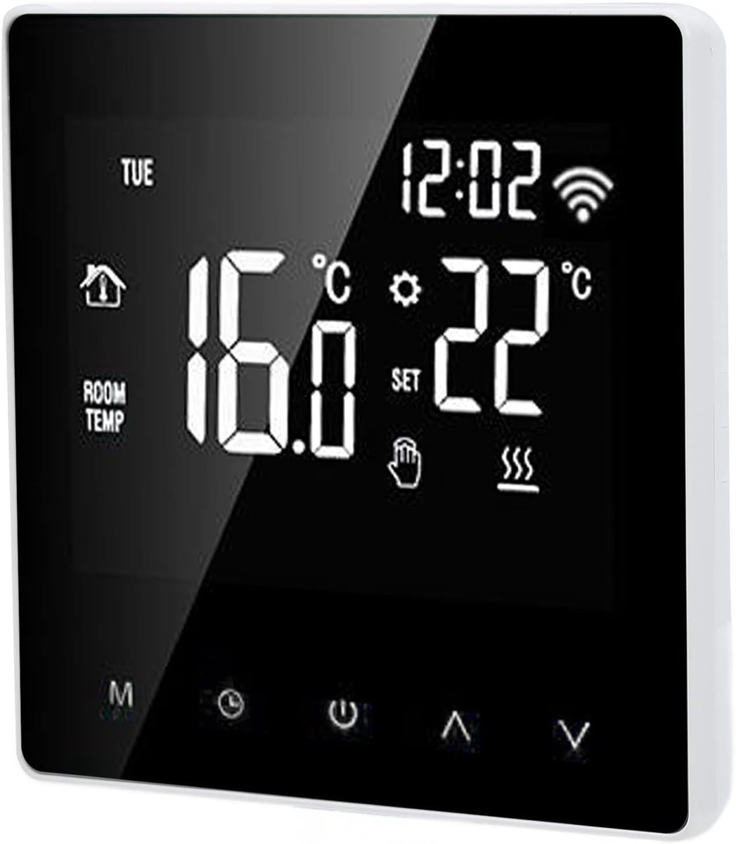 LCD thermostaat voor vloerverwarming - wit met witte knop - 16A - energiezuinig en comfortabel - ShopVlot