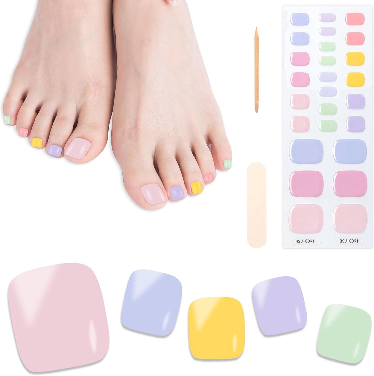 Nail stickers 26 stuks - zelfklevend - kleurrijke ontwerpen - perfect voor stijlvolle teennagels - ShopVlot