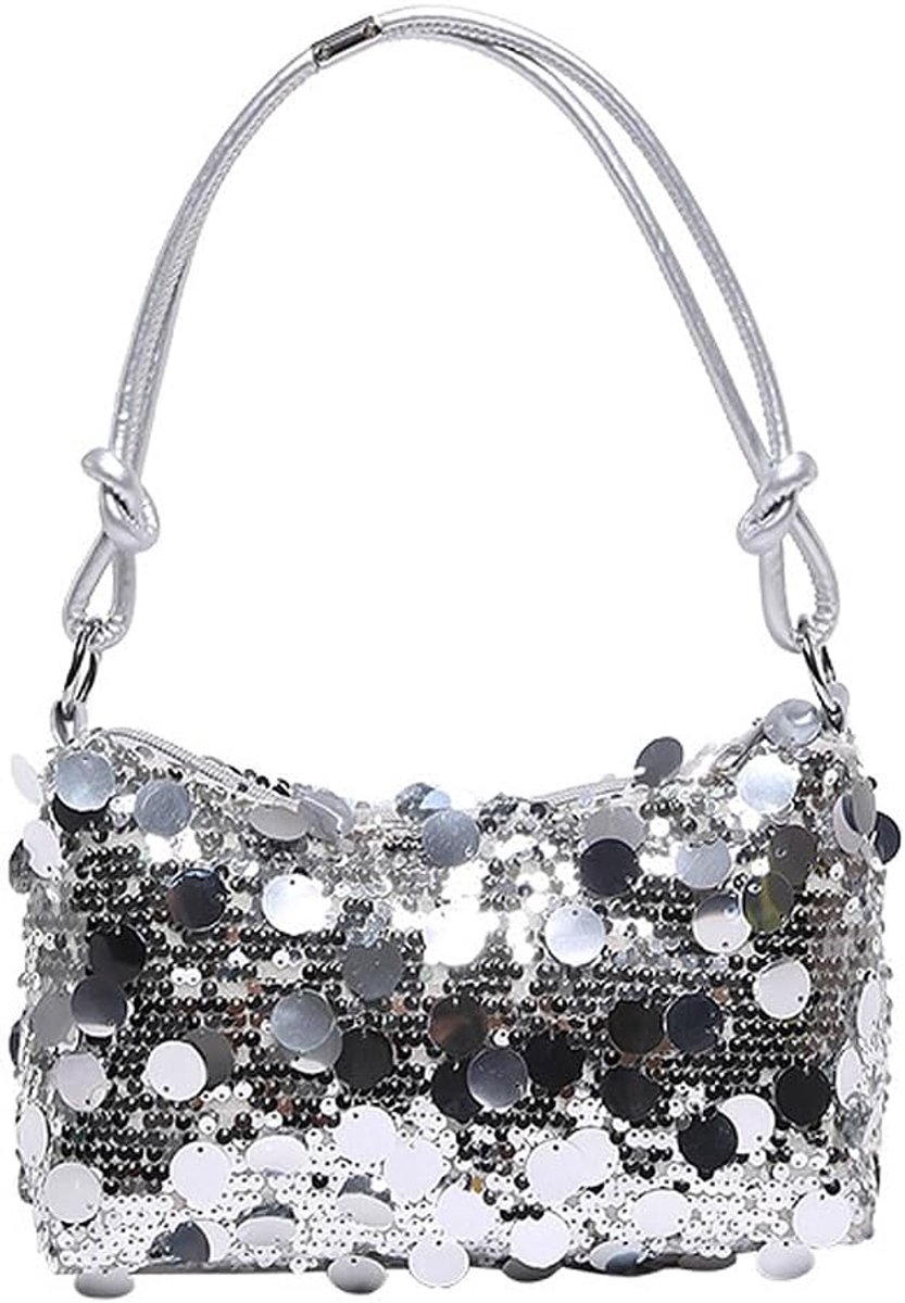 Clutch dames elegant - zilver glanzend pailletten - avondtas - stijlvol voor feestjes - ShopVlot