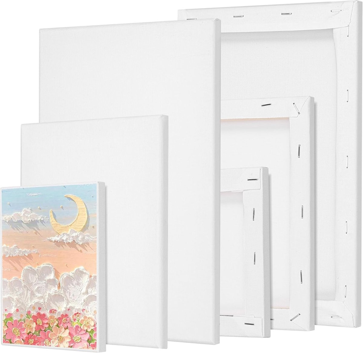 Canvasdoek set van 6 - verschillende maten - hoogwaardig katoen-linnen - ideaal voor acryl- en olieverfschilderen - ShopVlot