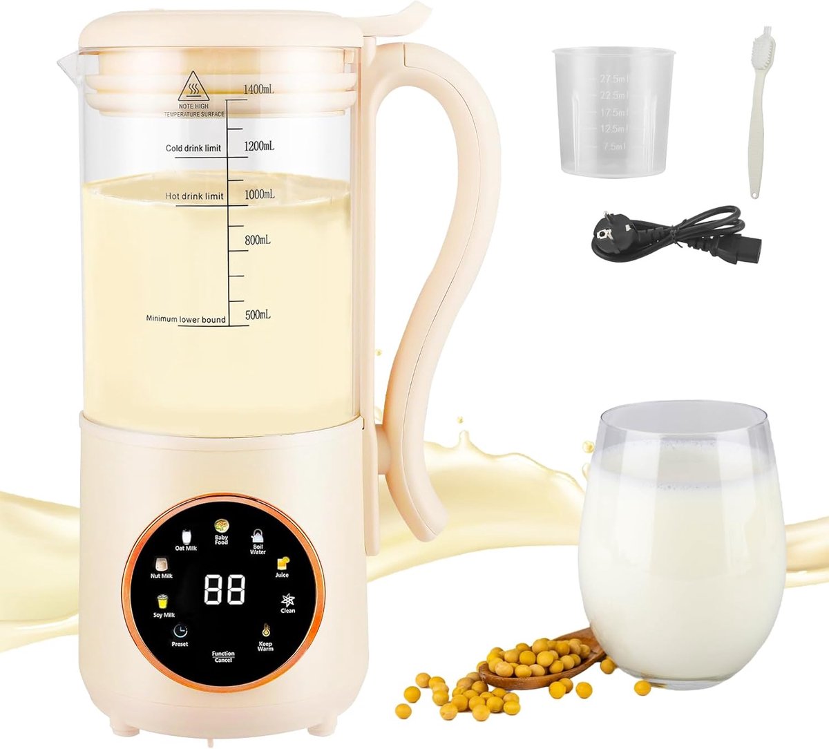 Sojamelkmaker 1400 ml - 16 messen - 9 functies - Perfecte plantaardige melk - ShopVlot