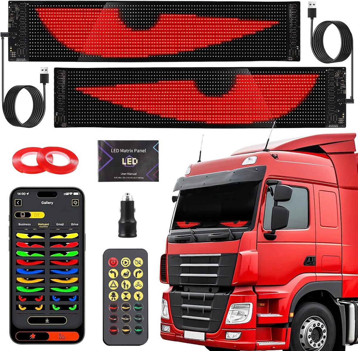 LED auto lampen Devil Eyes 14.7" x 3.6" - app en afstandsbediening - programmeerbare animaties - ShopVlot