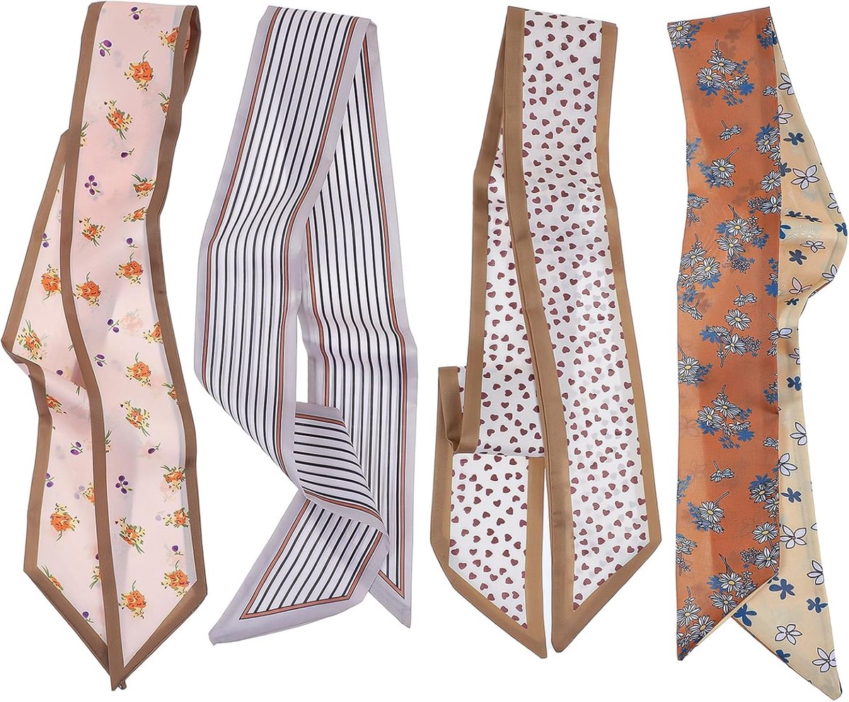 Set van 4 Bohemian multifunctionele sjaals - satijnen sjaals in khaki, wit, bruin en grijs - ShopVlot