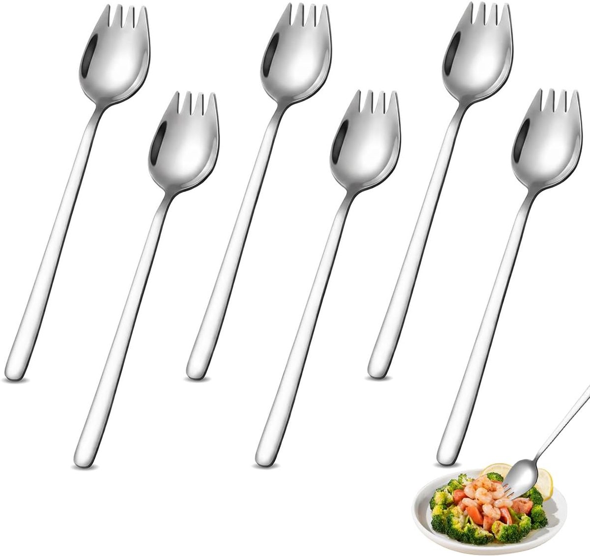 Roestvrijstalen sporks 19 cm - 6 stuks - multifunctioneel - ideaal voor camping en thuis - ShopVlot