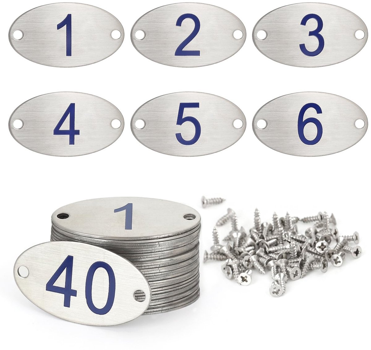 Solidchoice - Set van 10 Gegraveerde Ovalen Tafelnummer Labels RVS