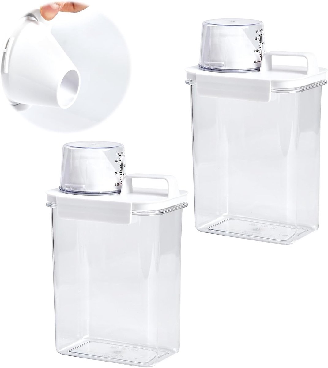 Waspoederopslag - Transparant - 1800 ml - Kunststof Zeepdispenser met Maatbeker - Voor Wasmiddel en Huishouden