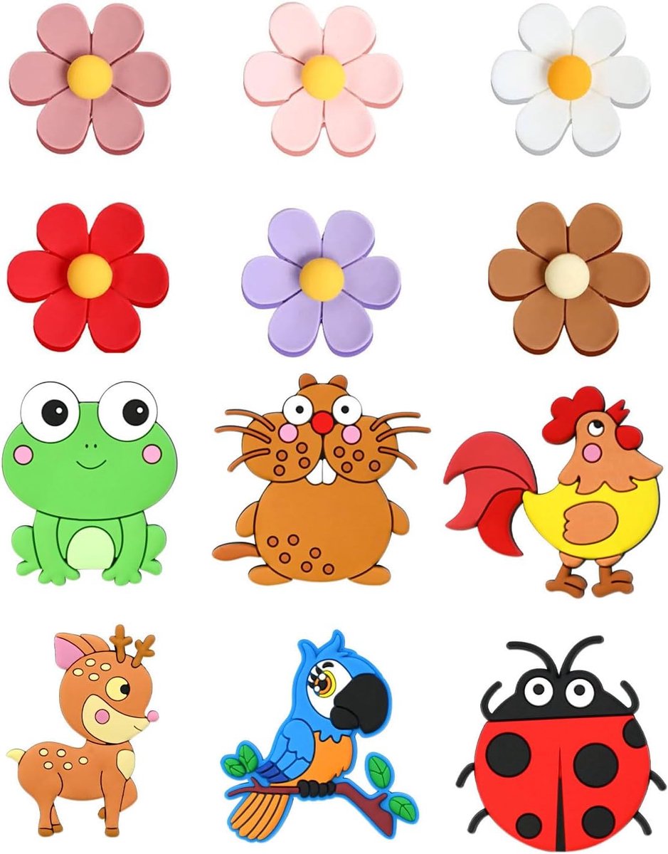 Koelkastmagneten 12 stuks - 3D-dieren en bloemen - kleurrijk en grappig - ideaal voor koelkast en kantoor - ShopVlot