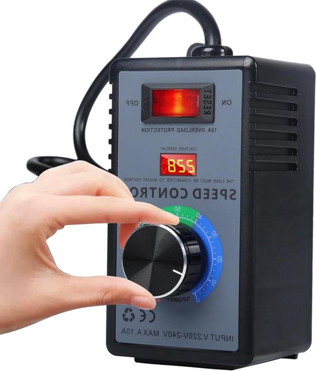 Elektronische Toerentalregelaar 220V 10A 4000W - SCR Spanningsregelaar voor Motor en Ventilator - EU-stekker