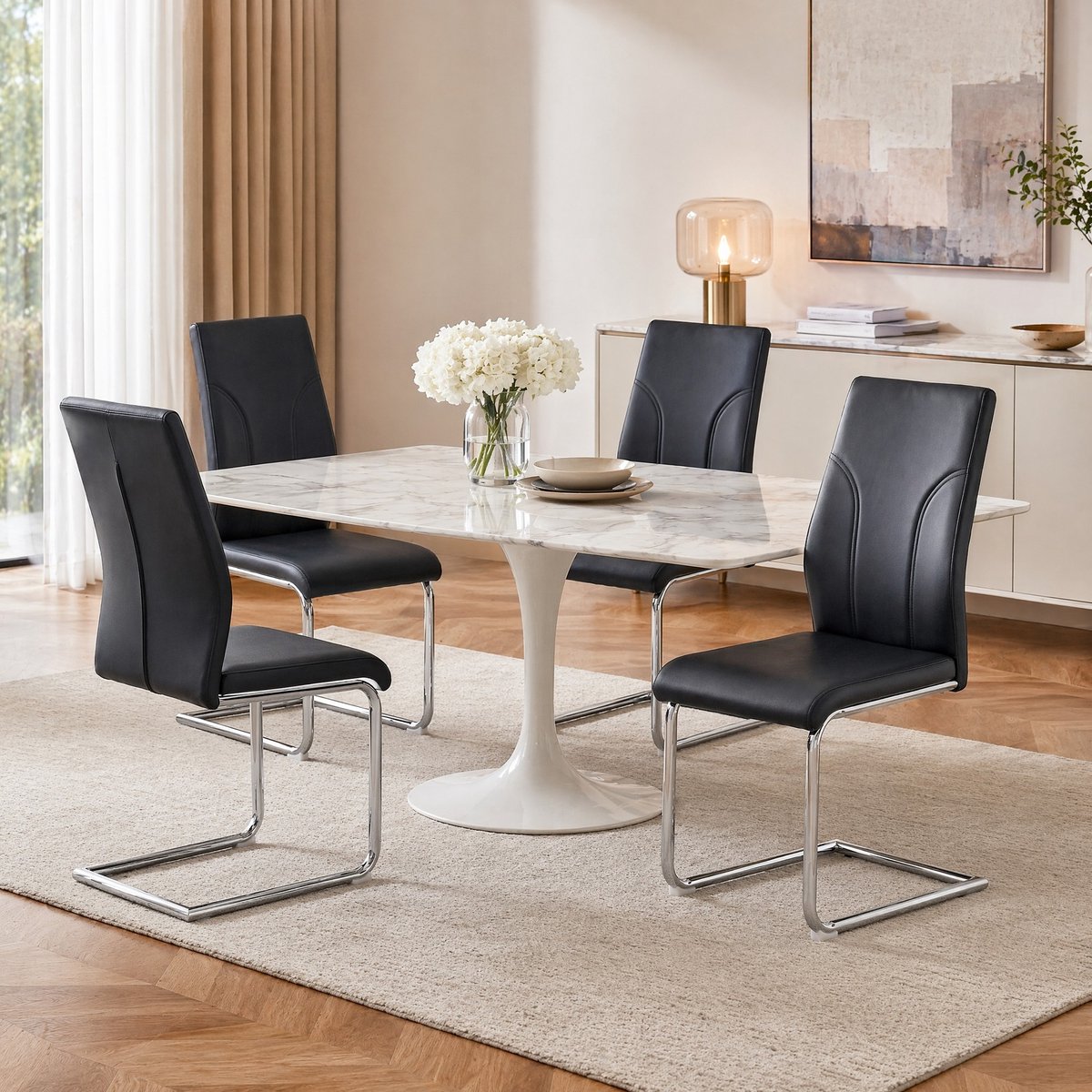 COVREO Eetkamerstoel 59 x 35,5 x 46 cm zwart, kunstleer, set van 2 met zachte zitting