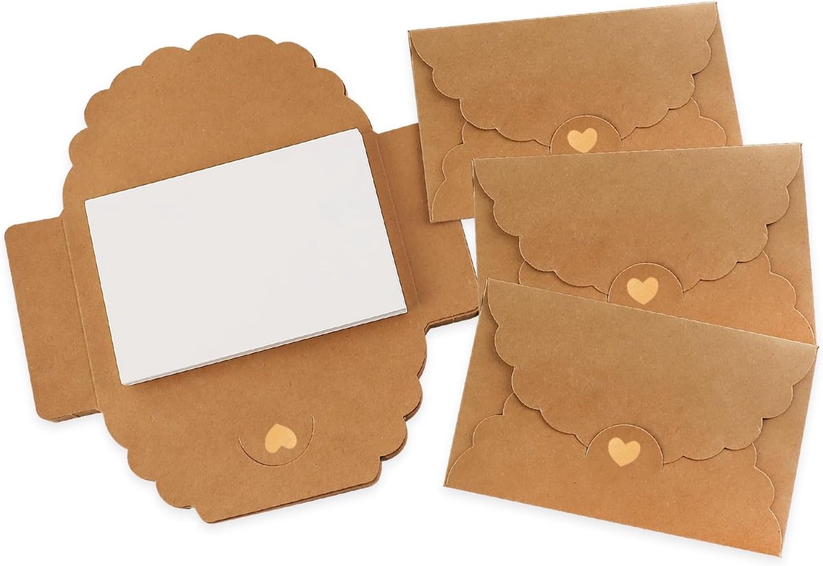 Enveloppen kraftpapier 17,5 x 11 cm - 30 stuks - met blanco kaarten - ideaal voor cadeau's - ShopVlot