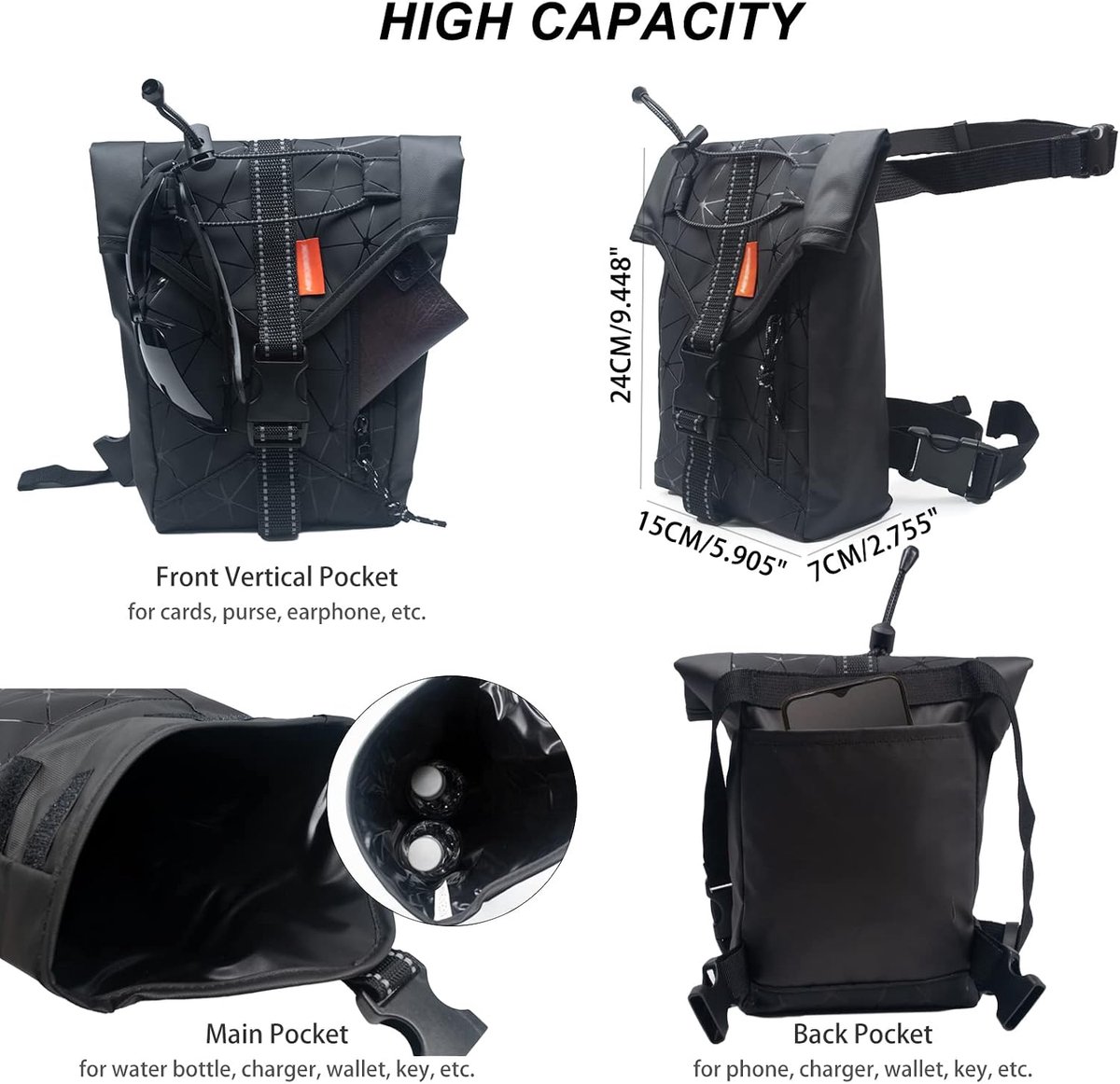 Waterdichte Been Tas - Motor Tas - Outdoor Activiteiten - Verstelbare Riemen - 2 Liter Capaciteit - Zwart