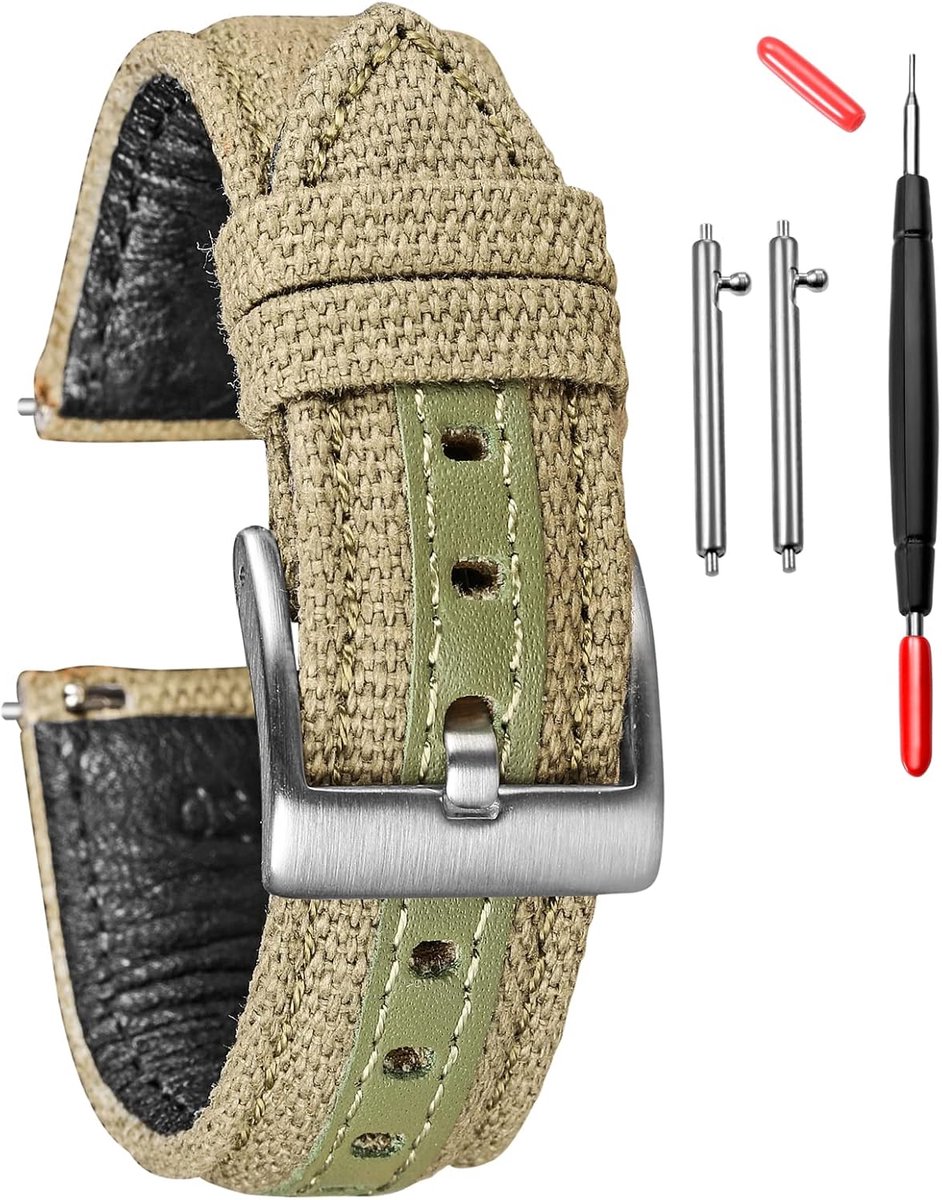 Hemsut Canvas Watch Bands, Fast Version Watch Band, Military Fabric Replacement Bands for Men Women, Choice of 18mm - ShopVlot