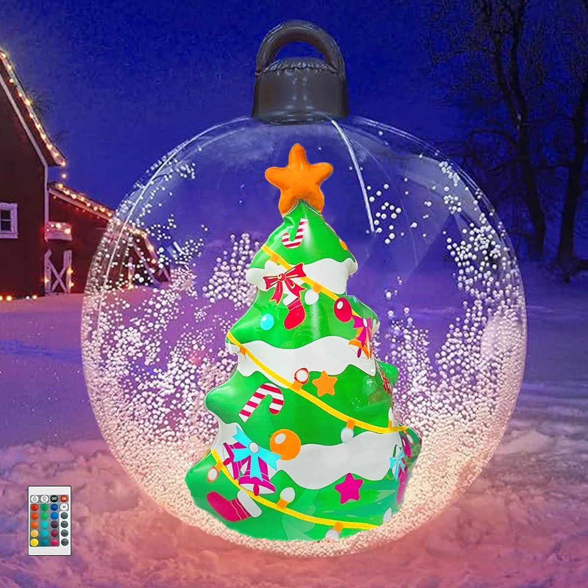 60 cm PVC Inflatable Christmas Bauble, Giant Christmas Baubles with LED Light, Remote Control, Hand Pump for Backyard - ShopVlot