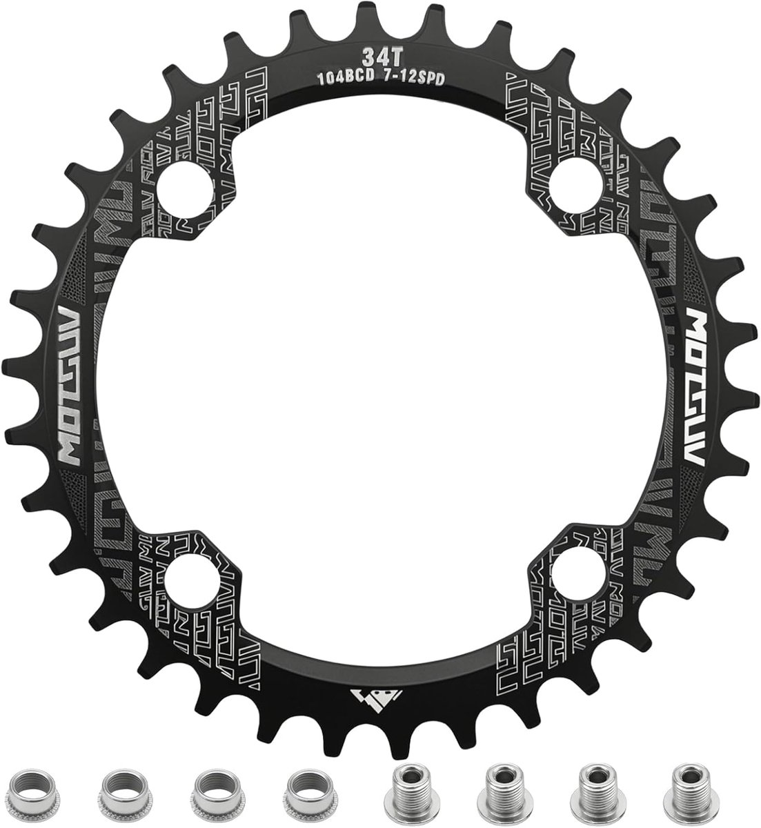 Round Bicycle Chainring 104 BCD Available in 32T, 34T, 36T, 38T, Narrow Wide Design for MTB and Road Bike, Compatible - ShopVlot
