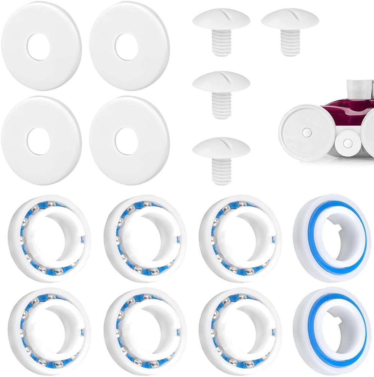 16-Piece Pool Repair Kit, 8 Wheel Bearings, 4 Wheel Screws and 4 Washers, Pool Cleaner Spare Parts for Polaris 280 180 - ShopVlot