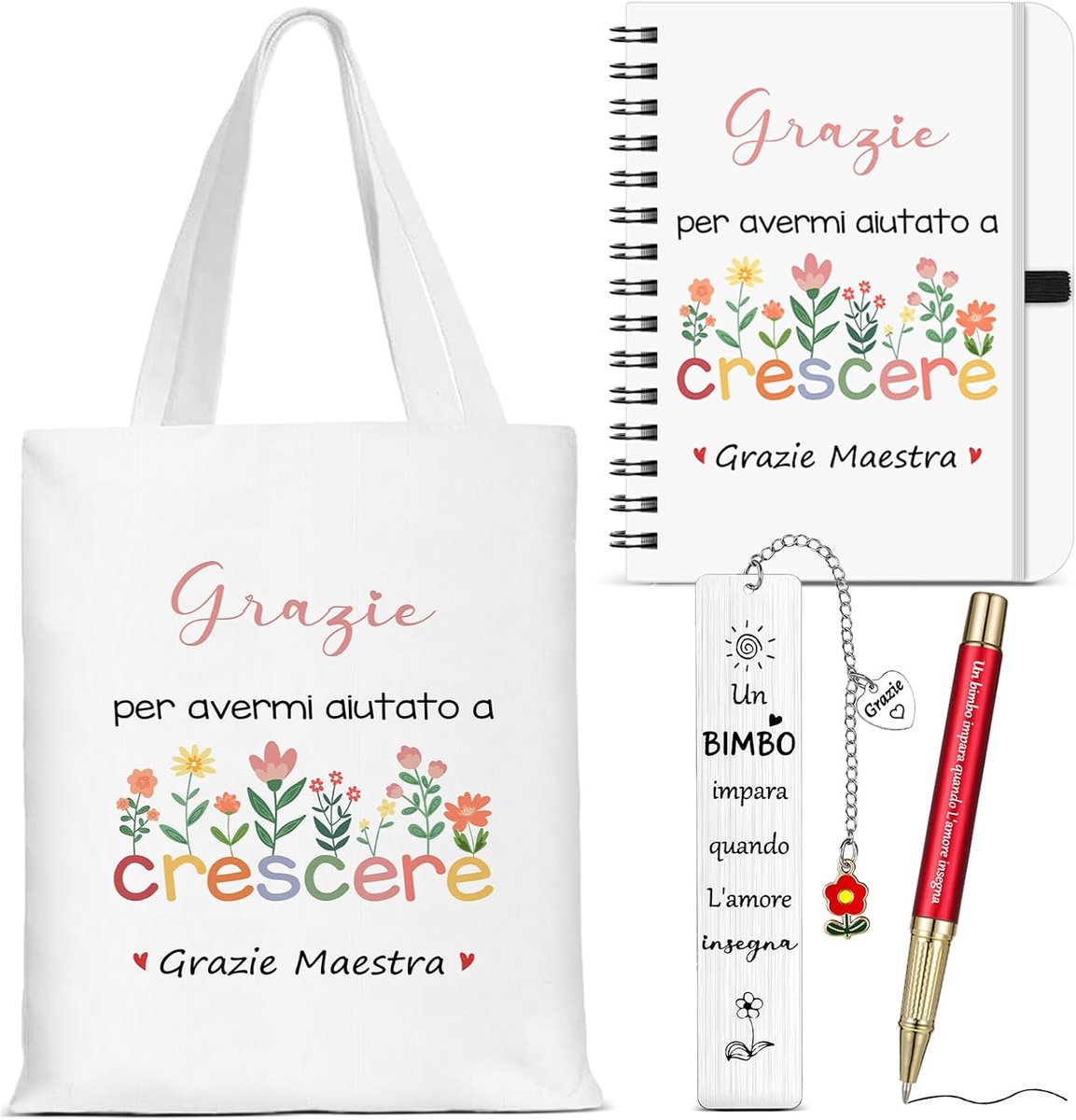Sinmoe 4 Thanksgiving Gifts for Teachers, Masters, Floral Canvas Tote Bag, Spiral Notebook with Pen Sets and Engraved - ShopVlot