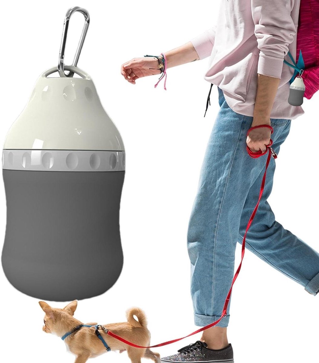 Draagbare Honden Waterfles - Reis Waterbak - Buiten Activiteiten - Lekvrij Ontwerp - 400ml - Grijs