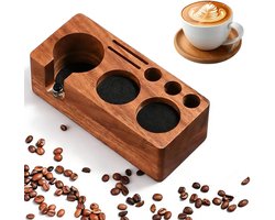 Espresso Tamper Station van Walnoot, Professioneel Tamping Station voor Barista Accessoires, Organiseer je Koffie Setup met Strainer Carrier en Tamer Houder