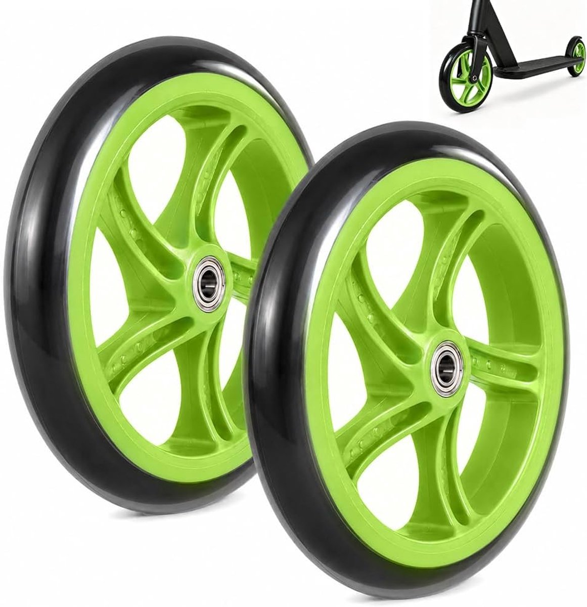Scooterbanden 200 mm - antislip zwart + groen - duurzame stadsscooterwielen - directe vervanging - ShopVlot