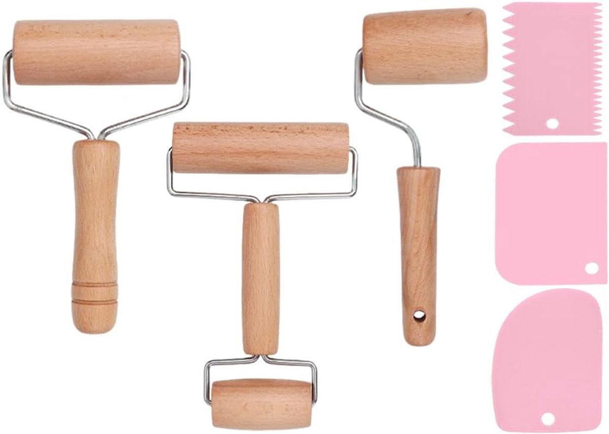 Deegroller set - klein en middelgroot - hout - ideaal voor deeg en pizza - ShopVlot