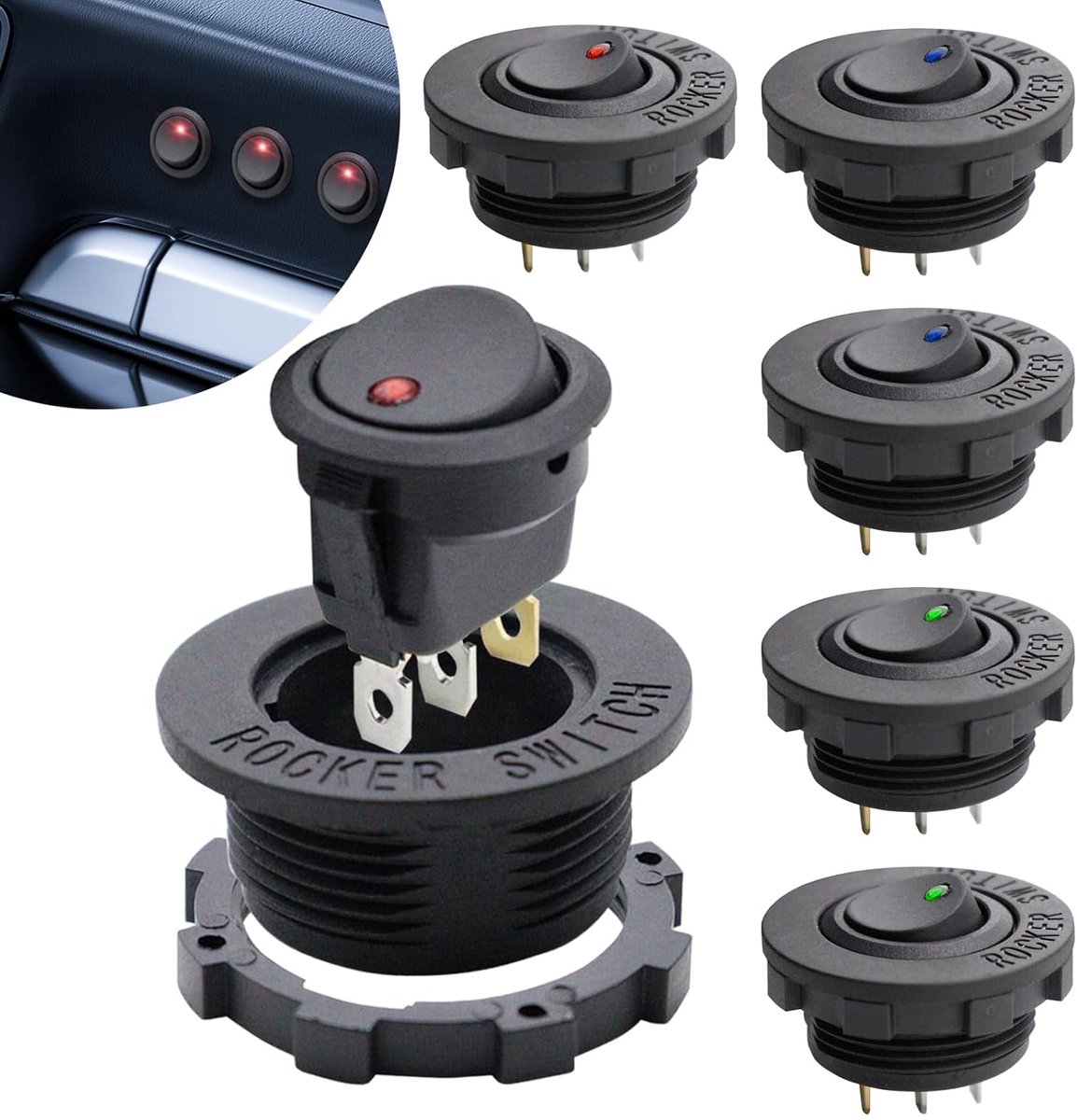 Rocker Switch 12V 20A - Rond met LED Licht - Vergrendelbare Aan/Uit Schakelaar - Ideaal voor Boot en Auto - ShopVlot
