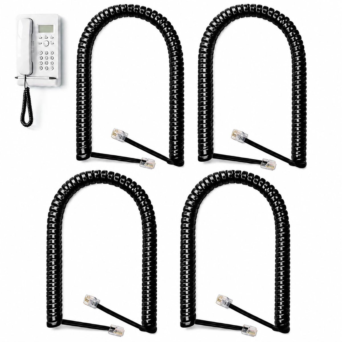 RJ9 telefoon kabel 300 cm - spiraalstructuur - flexibele verbinding - vrijheid van beweging - ShopVlot
