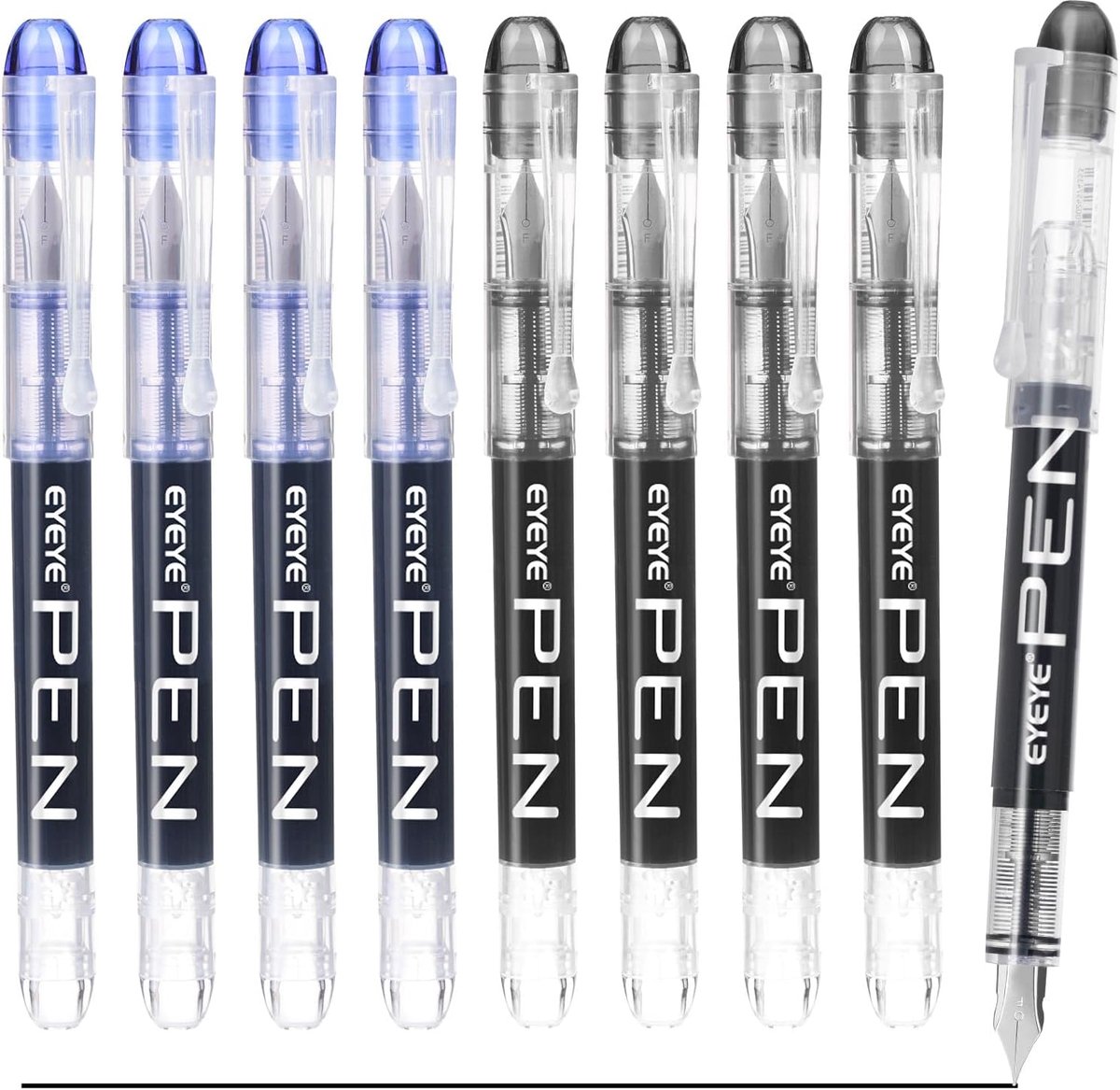 EYEYE Wegwerpvulpennen om te schrijven, fijne penpunt, 9 stuks, 5 zwarte 4 blauwe kalligrafiepennen, glad schrijven - ShopVlot