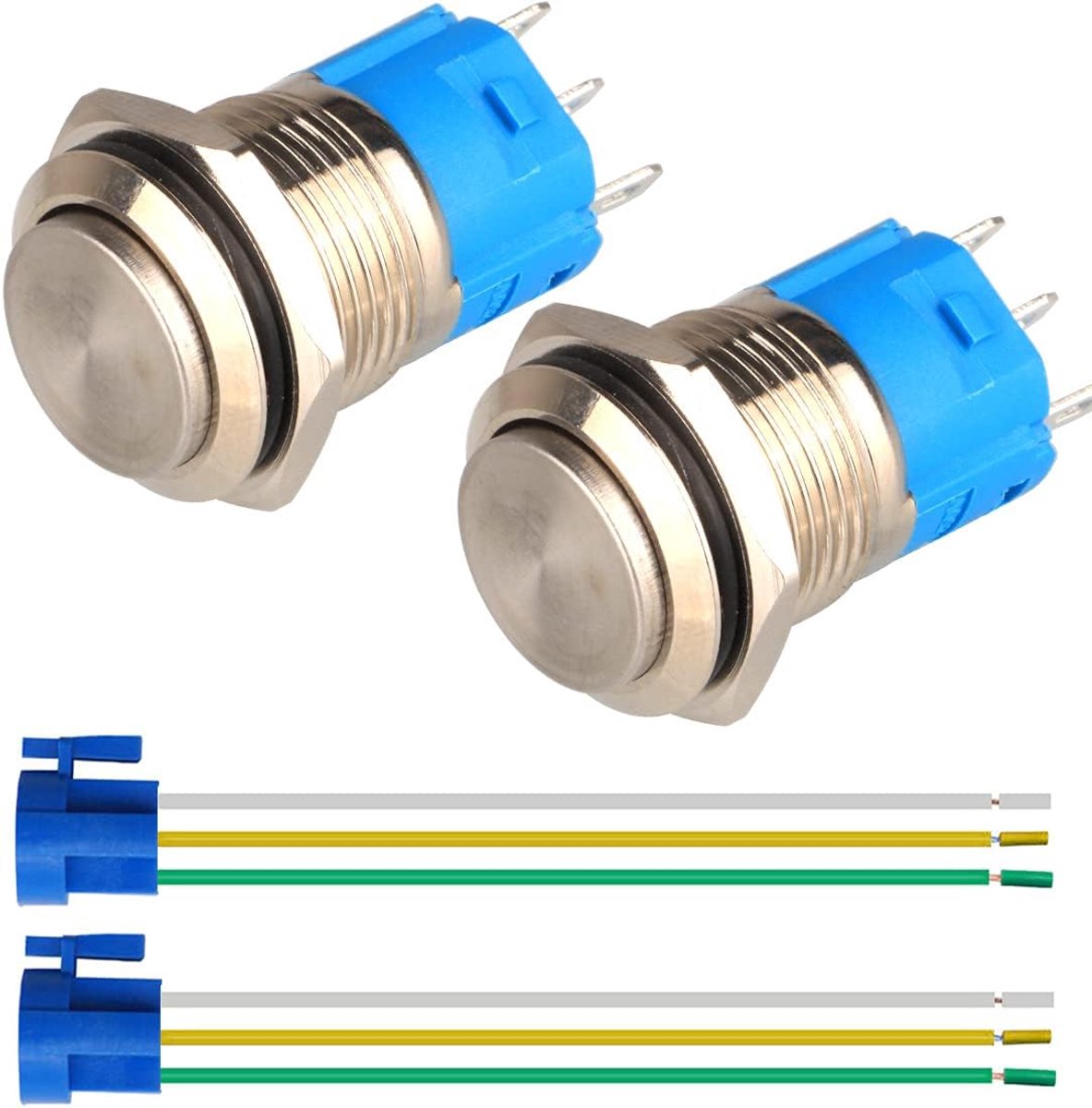 GUUZI 2pcs 19MM Locking Waterproof Stainless Steel Metal Push Button 12V 24V 36 DC 110V 250V AC 3A 1NO + 1NC SPST - ShopVlot