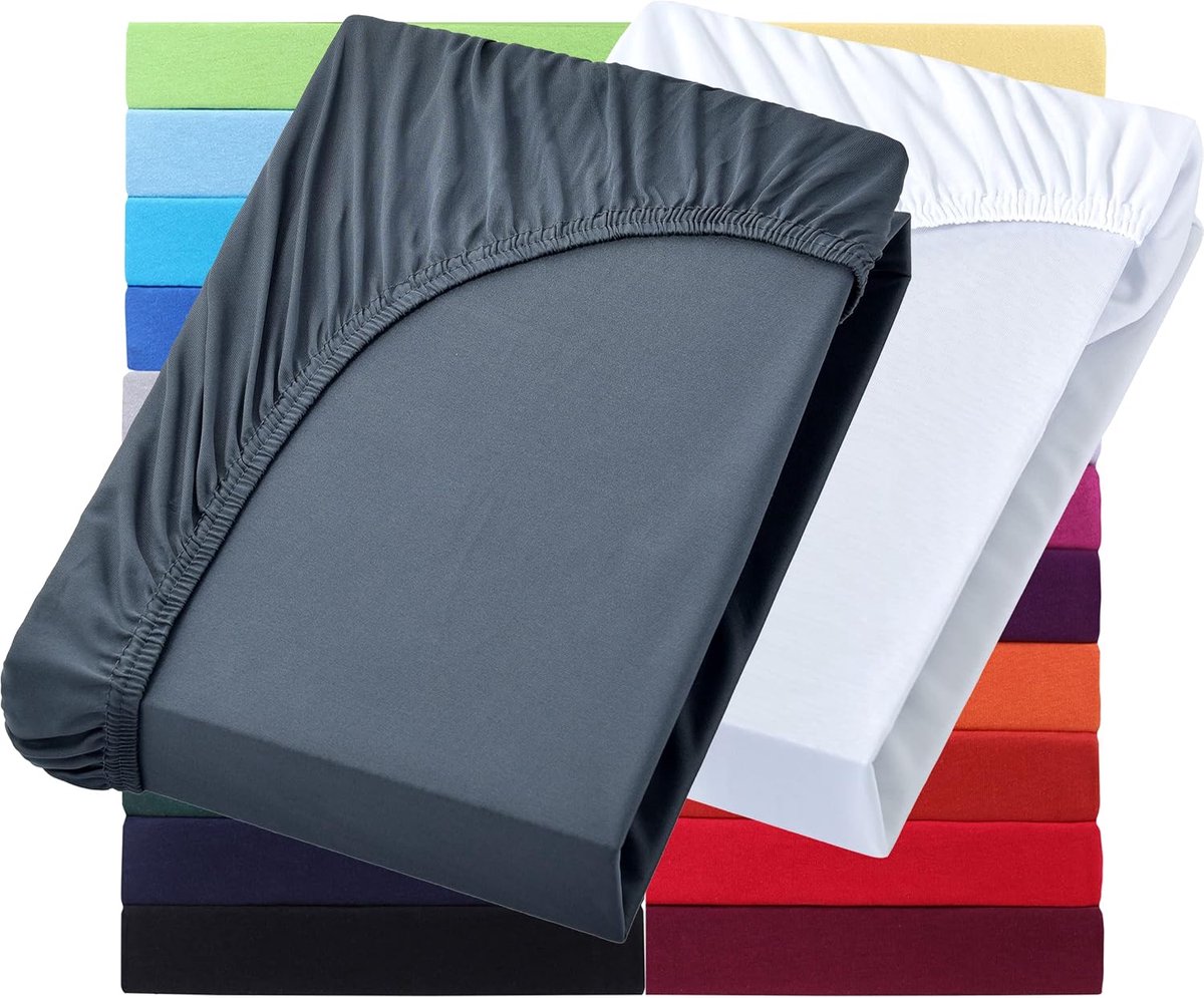 NatureMark Basic Set of 2 Jersey Fitted Sheets 90 x 190 cm - 100 x 200 cm - 25 cm Mattress Height - ShopVlot