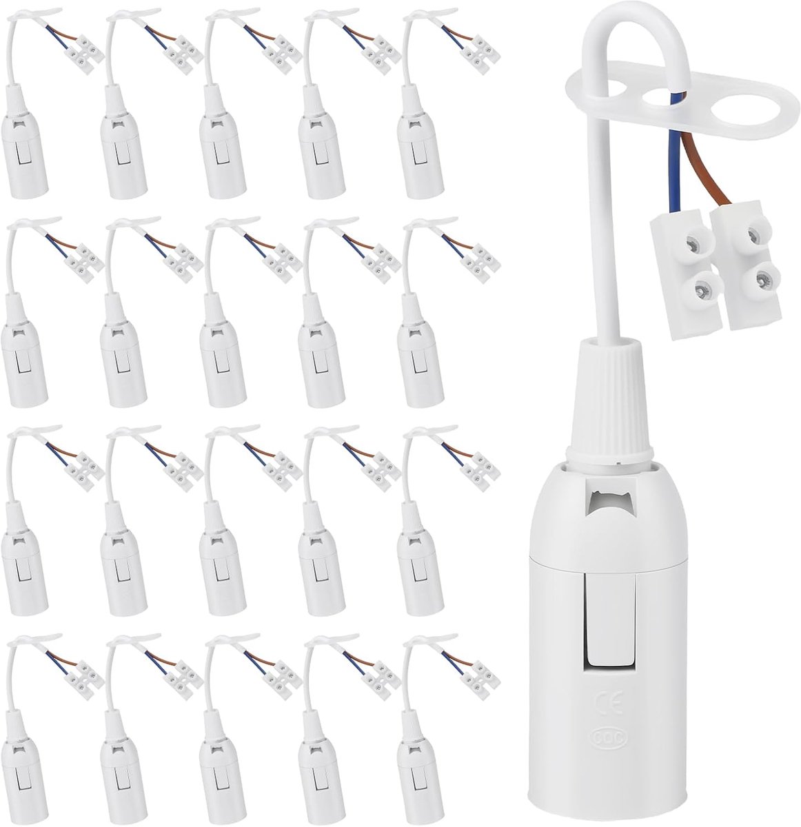 Pack of 20 E14 Bulb Socket with Cable, Construction Fitting and Replacement Socket E14, Compatible with LED, Halogen - ShopVlot