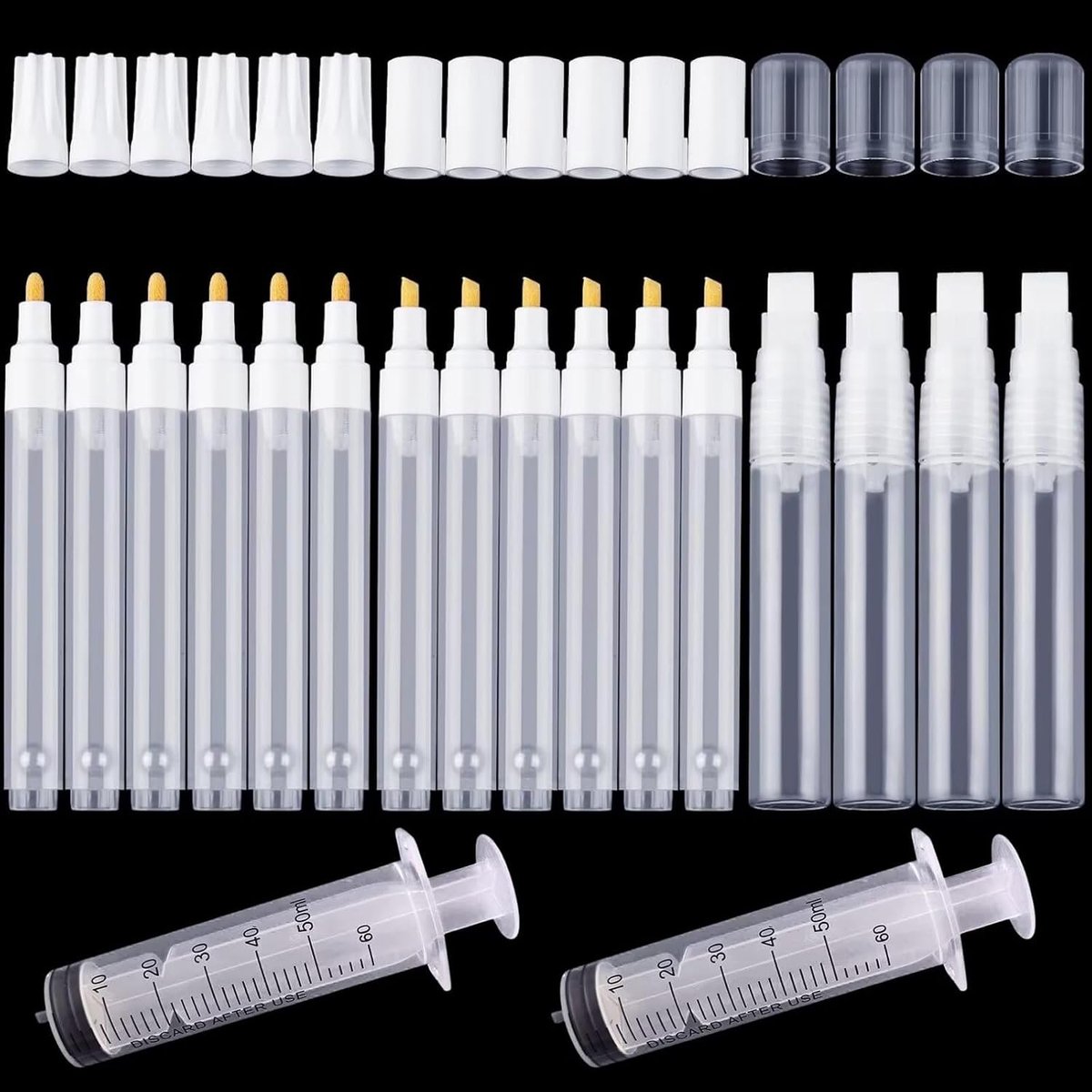 Refillable Acrylic Markers, Set of 18 Empty Acrylic Markers, White, Refillable Paint Pen, Round, Angle, Flat, with 2 - ShopVlot