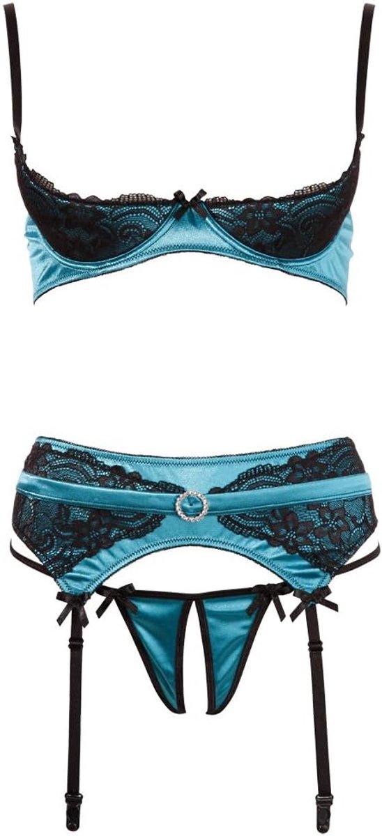 Jade Bra Set With Open Cups - Green/Black - ShopVlot