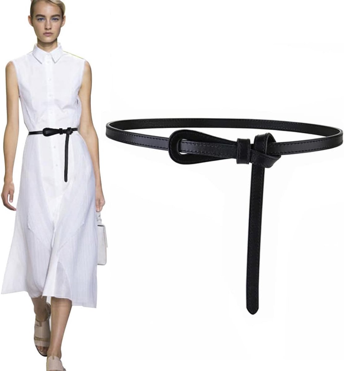 Women's Leather Belt, PU Leather Belt, Decorative Belt, Soft Leather, Knotted Belt, Waist Belt, 110 cm, Button, Waist - ShopVlot