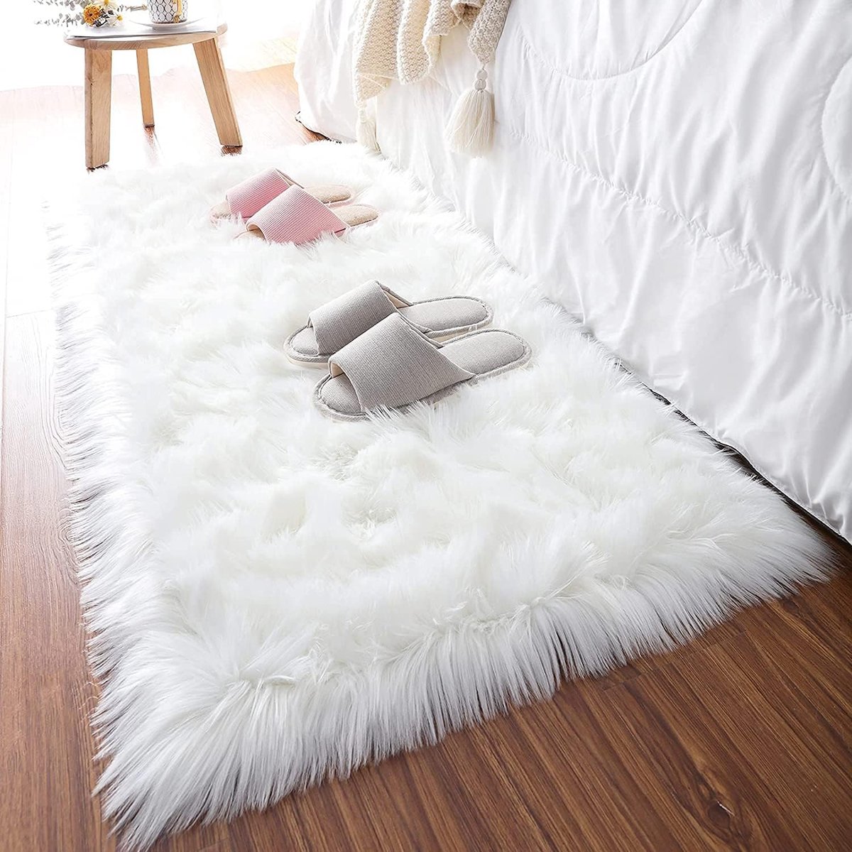 HEQUN Synthetic Sheepskin Rug, Faux Fur Rug, Real Wool Feel, Synthetic Sheepskin Rug, Handmade Luxury Wool Rug, Seat - ShopVlot