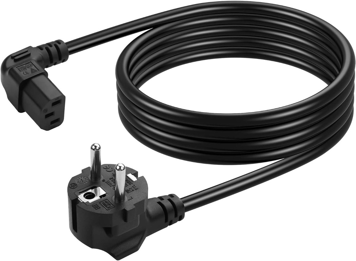 CERRXIAN 5FT CEE 7/7 to IEC320 C13 European Schuko Power Cable, 3 Pin 18AWG 10A/250V Right Angle Schuko Plug to 90 - ShopVlot