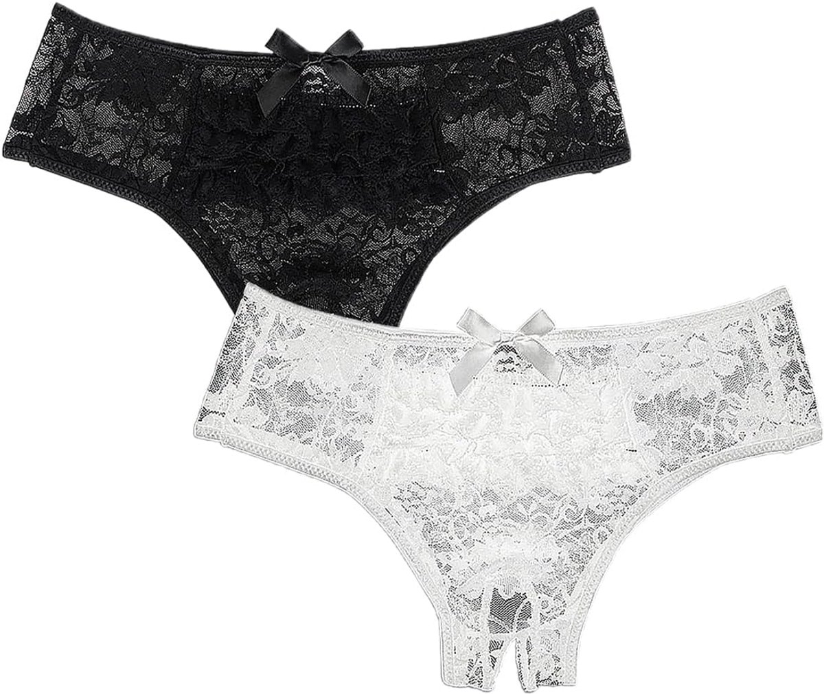Women's Erotic Panties 2 Piece Lace Thong Set Open Toe Cotton Gusset Split Panties Fashion Thong - ShopVlot