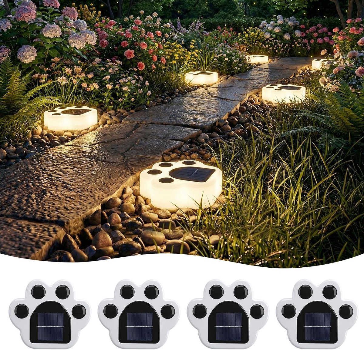 Qoosea 4 Pieces Solar Floor Lamps Outdoor LED Floor Lights Waterproof Outdoor Garden Driveway Walkway Patio Lawn Lights - ShopVlot