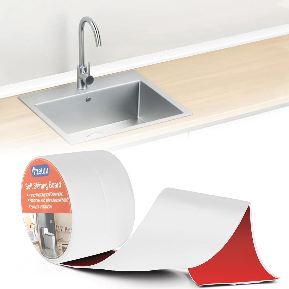 Self Adhesive Soft Skirting Board Flexible, 5 m Rollable, Easy to Assemble Without Drilling, Perfect for Kitchen - ShopVlot