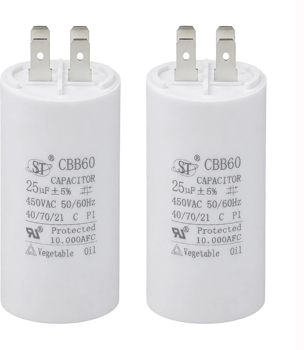 CBB60 450 V 25 UF Starter Capacitor, 2 Pieces, Microfarad 50/60 Hz Motor Capacitor, Plastic Housing for Pool Pump, Air - ShopVlot